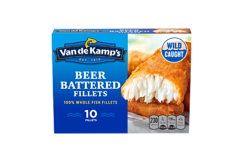 Van de Kamp's Beer Battered 100% Whole Fish Fillets, Frozen, 19.1 oz 10 ct